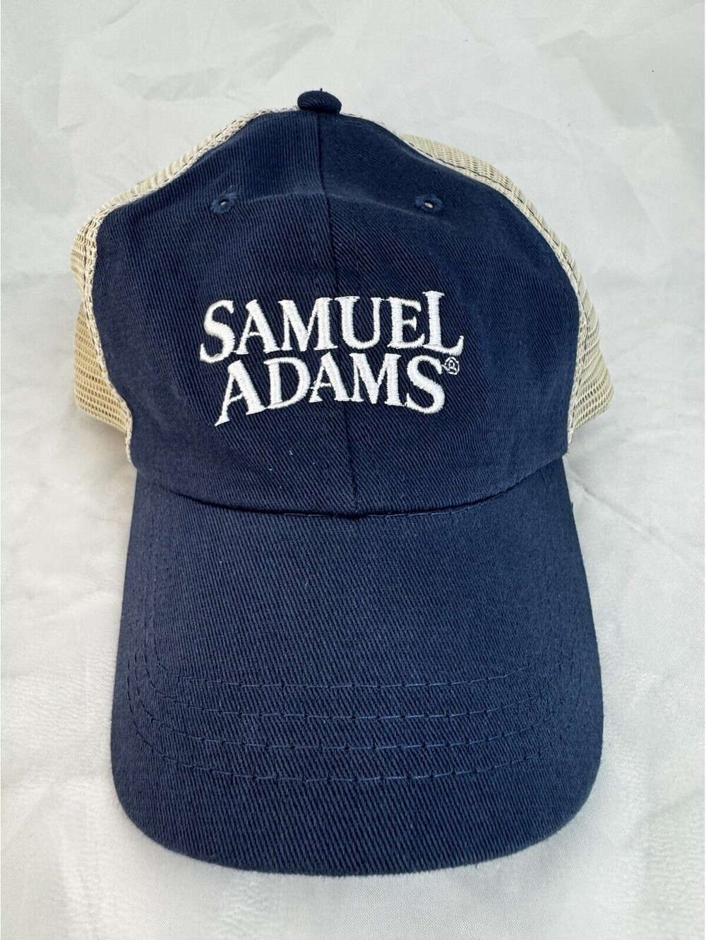 Samuel Adams Hat Cap One Size SnapBack Beer Mesh  Blue Tan Embroidered